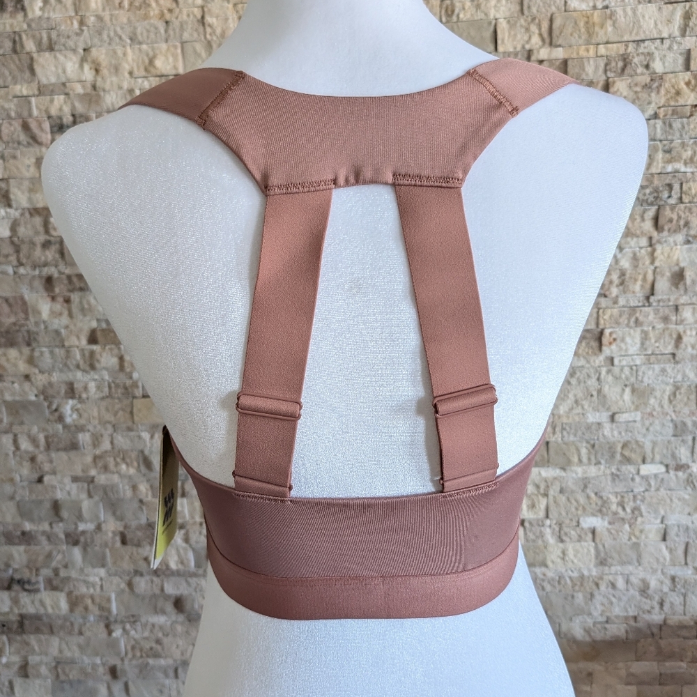 NWT Zip Front High Impact Sports Bra 36C Rosy Dusty Pink Neutral Athleisure - Picture 4 of 10